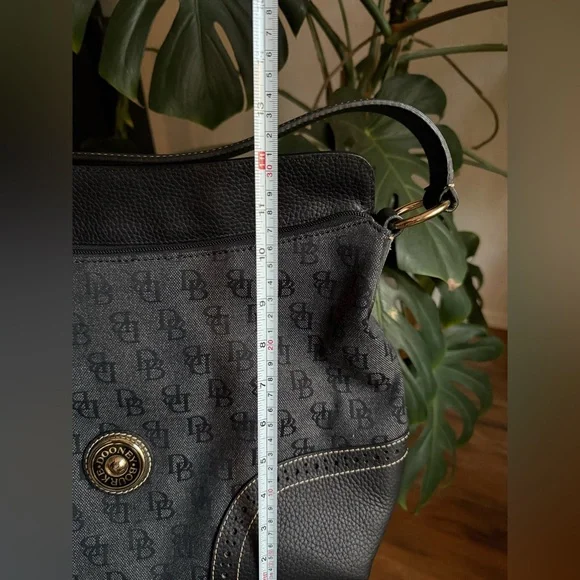 Dooney & Bourke Black Monogram Shoulder Bag with Perforated Leather and Tassels - Picture 10 of 11